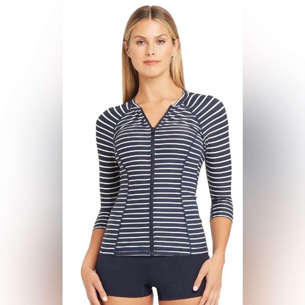 Sea Level Chamarel 3/4 Sleeve B-DD Cup Rash Vest - Full Zipper - Night Sky NWT